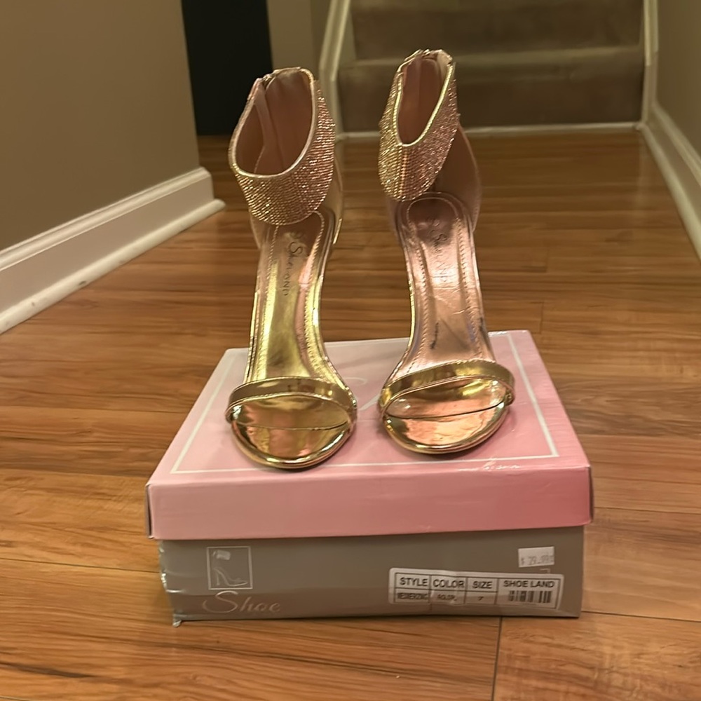 Women’s Rose Gold Jeweled Ankle Heels